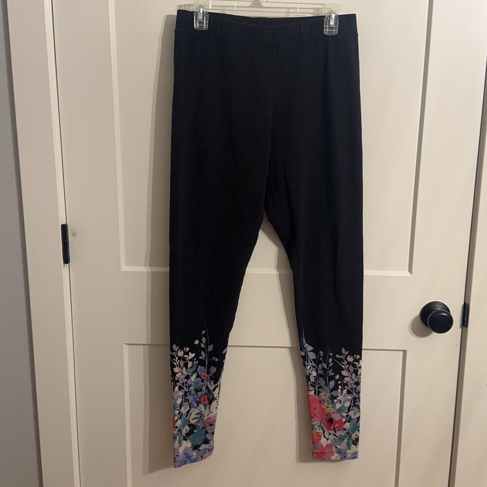 Soft Surroundings Leggings Sz TM Tall Blue Floral Ankle Stretch travel comfy